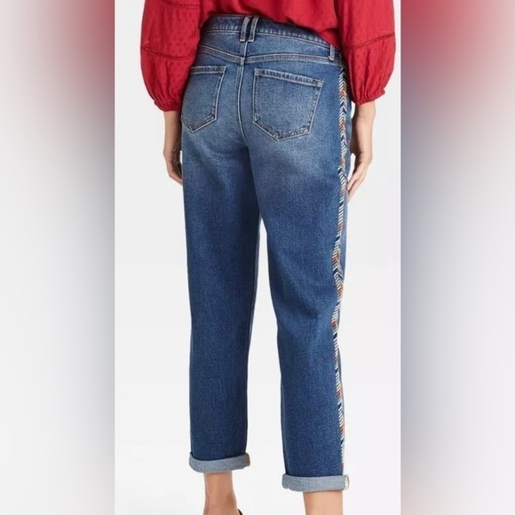 Knox Rose Midrise Straight Leg Blue Cotton Embroidered Side Striped Jeans Size 4 - Picture 2 of 16